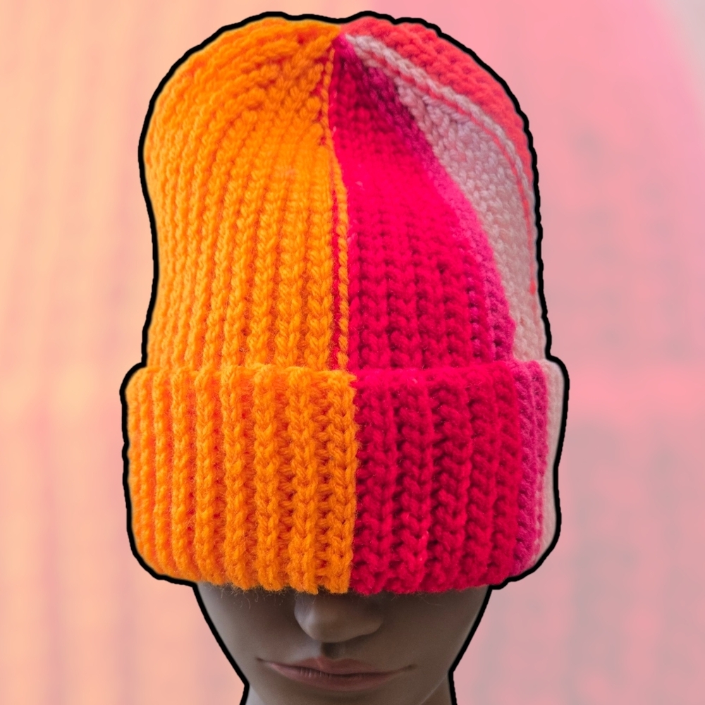 Multi Stripe Knit-look 90s beanie, Handmade By Me, Hand Embroidery, Ask About Cu